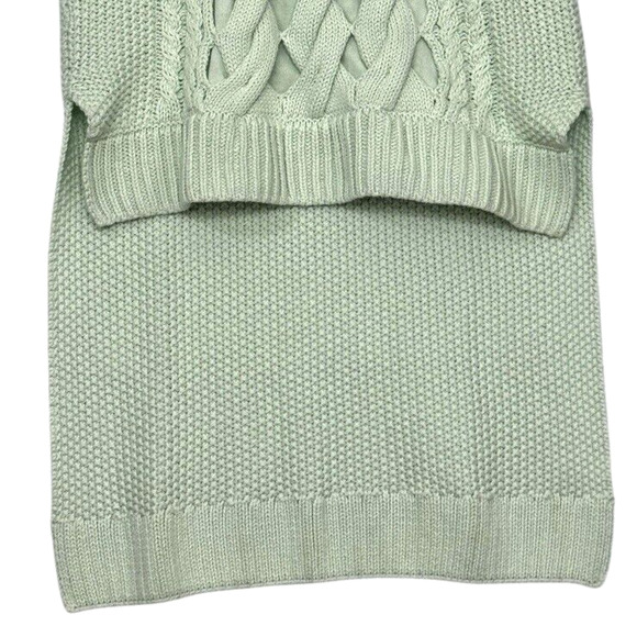 Asymmetric Cable Knit Tank Sweater Women M Seafoam Green Coastal Chunky Cozy Y2k - Picture 12 of 13